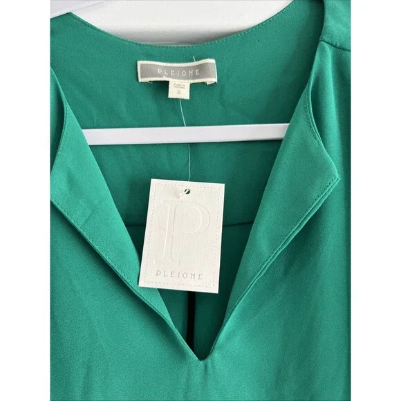 PLEIONE Women's Solid Kelly Green Mid Sleeve Blouse Size Small NWT - Picture 2 of 5